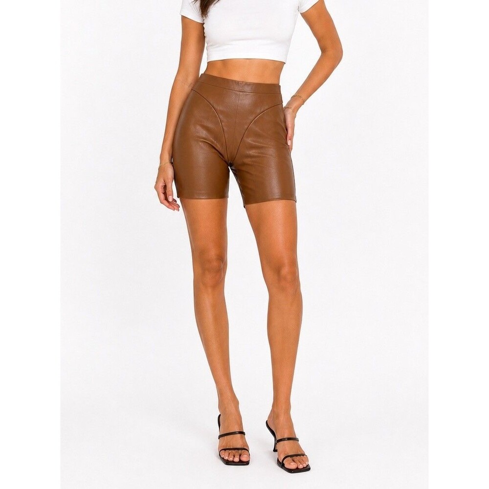 Skims Faux Leather Biker Shorts Women’s Size Large Sienna Brown High Waist Stret